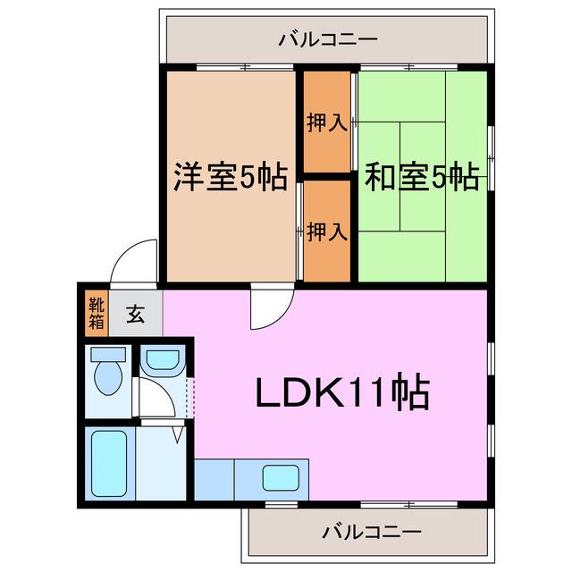 ツインズB(2LDK/1階)の間取り写真