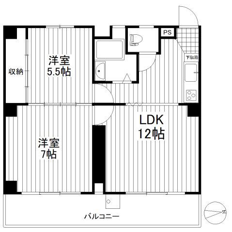 上馬フラワーホーム(2LDK/6階)の間取り写真