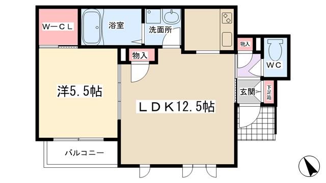 ドゥー・グランシー(1LDK/1階)の間取り写真