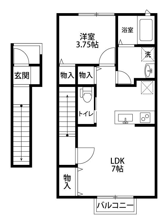 ローズマロー学校町(1LDK/2階)の間取り写真