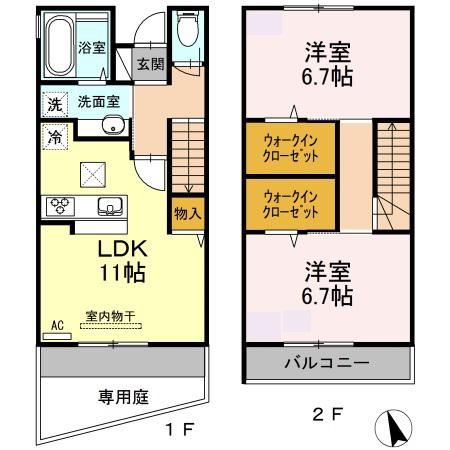 リヴィエール(2LDK/1階)の間取り写真