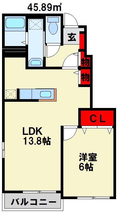 フェリオD(1LDK/1階)の間取り写真