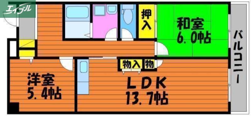 プレステージ難波(2LDK/4階)の間取り写真