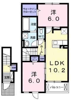 ルアナ ハレ(2LDK/2階)の間取り写真