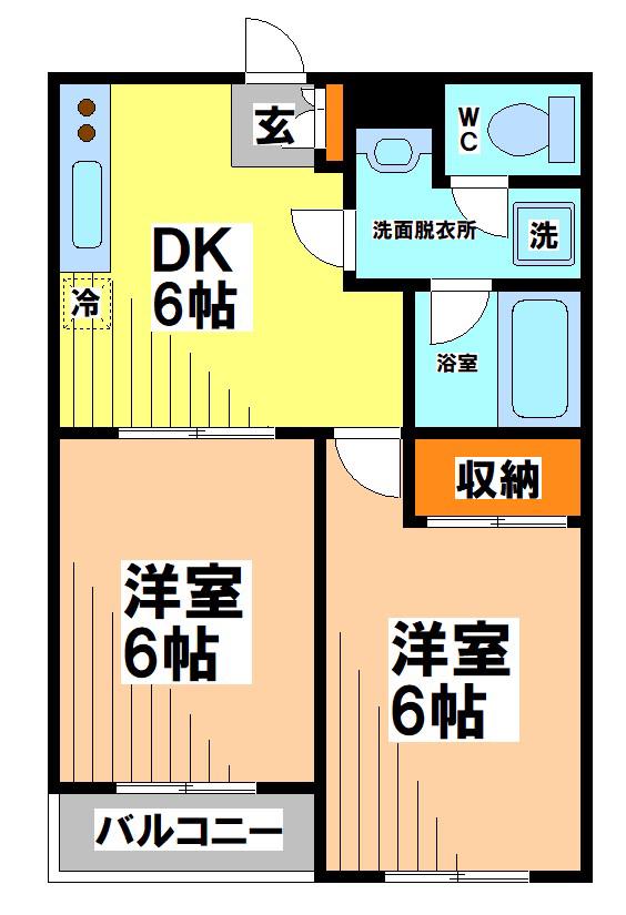 コモド・ヴィータ(2DK/1階)の間取り写真