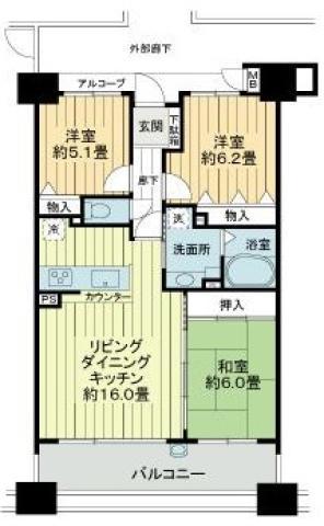 サーパス吉野橋(3LDK/12階)の間取り写真