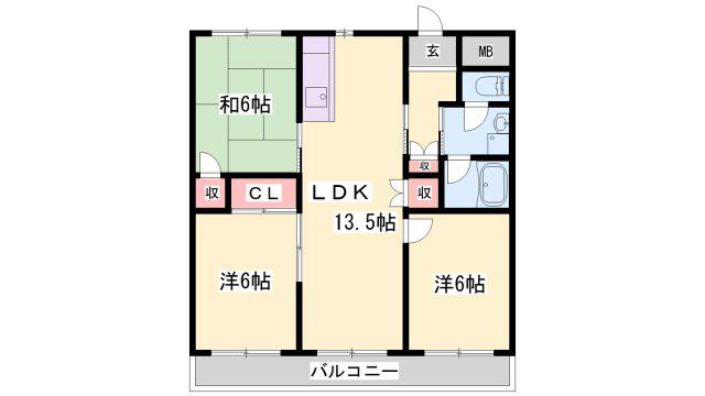 コーポ青山II(3LDK/5階)の間取り写真