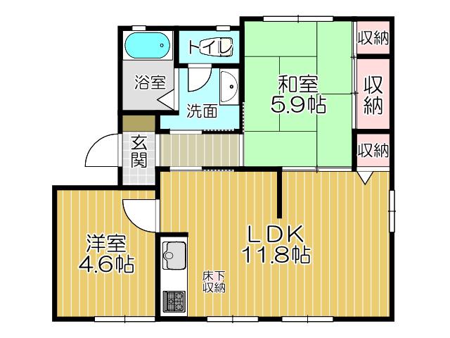 アクシス塔野(2LDK/1階)の間取り写真