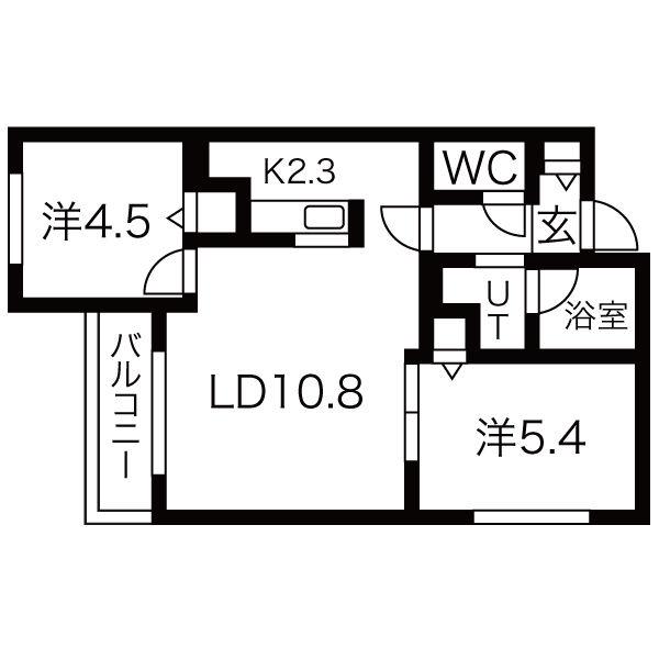 ブランシャール南発寒(2LDK/4階)の間取り写真