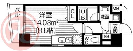 S-RESIDENCE福島LUXE(ワンルーム/8階)の間取り写真
