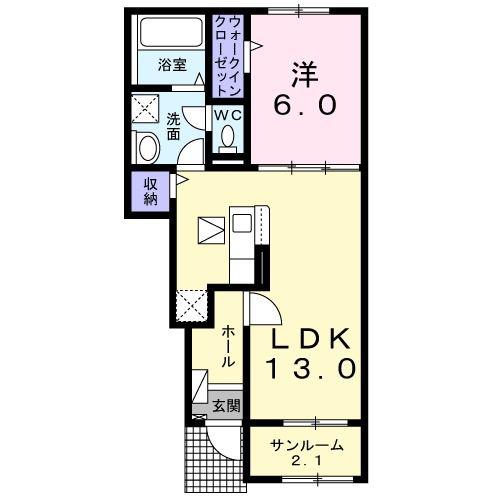 エアリーII(1LDK/1階)の間取り写真