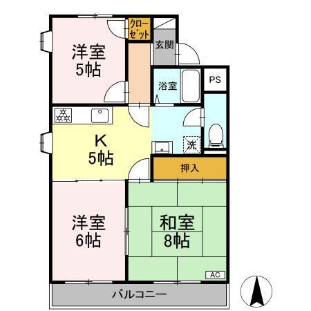 アミーまつい(3K/3階)の間取り写真