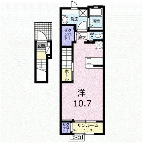 ベイサイド松屋(ワンルーム/2階)の間取り写真