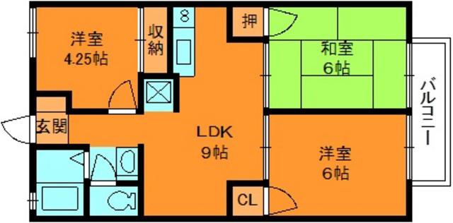 桃山第7ハイツ(3LDK/2階)の間取り写真