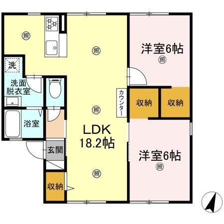 フローラルコート(2LDK/2階)の間取り写真