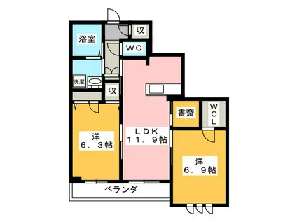 VENT VERTII(2LDK/4階)の間取り写真