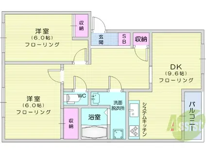 マルベリーズ壱番館(2DK/2階)の間取り写真