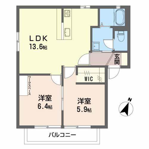 ウィズリーガーデン D101(2LDK/1階)の間取り写真