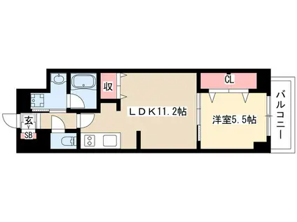 グランルクレ新栄イースト(1LDK/8階)の間取り写真