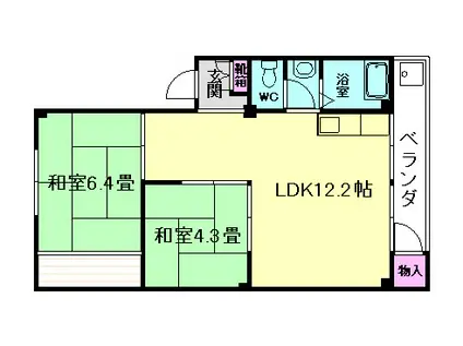 箕面グリーンハイツ(2LDK/2階)の間取り写真