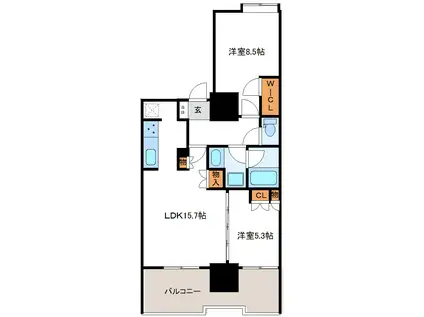 プレミストタワー総曲輪(2LDK/19階)の間取り写真