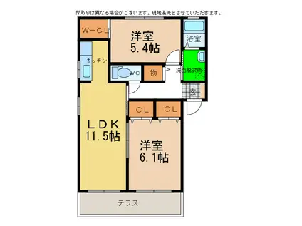 シャーメゾン小松島A・B(2LDK/2階)の間取り写真