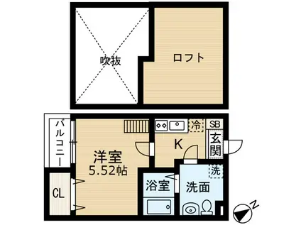 スマイルグラート吉塚(1K/2階)の間取り写真