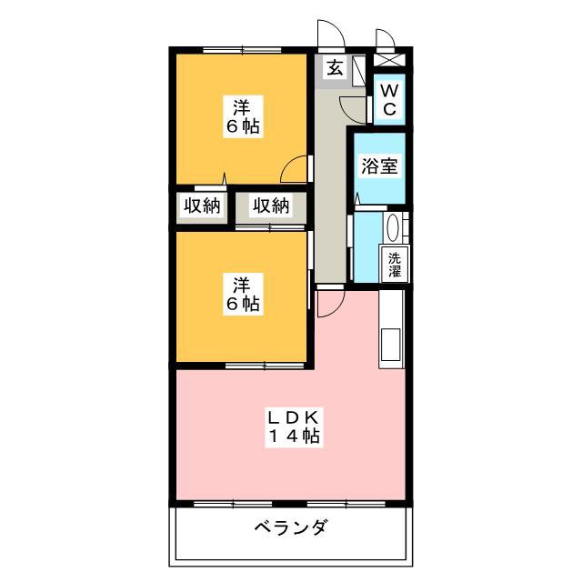 メゾンドフォンテーヌ(2LDK/5階)の間取り写真