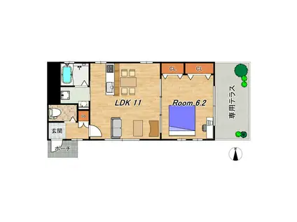 フェリシテ ノースヒルズビス(1LDK/1階)の間取り写真