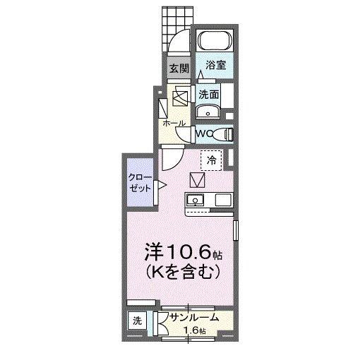 ホーリープレイス唐津 I(ワンルーム/1階)の間取り写真