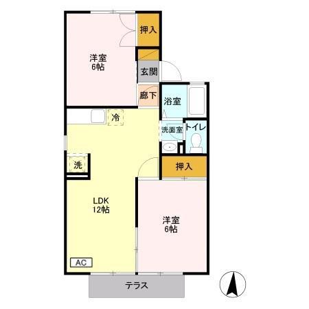 セジュール・砥上B棟(2LDK/2階)の間取り写真