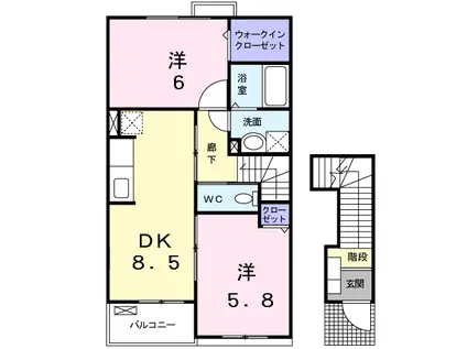 クレアトゥールI(2DK/2階)の間取り写真