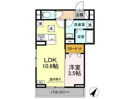 D-RESIDENCE多治米東N(1LDK/1階)の間取り写真