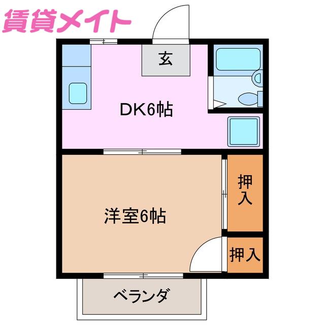 サンライズ小向(1DK/2階)の間取り写真