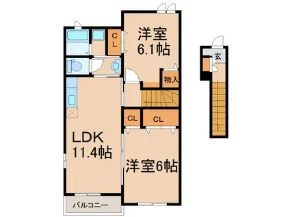 サンリットヒルIII(2LDK/2階)の間取り写真