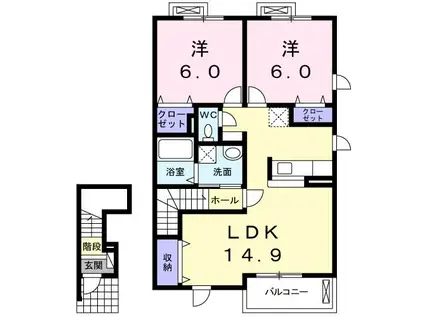 リスティ ストロイエI(2LDK/2階)の間取り写真