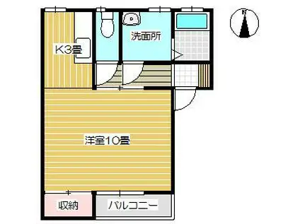 グリーンハイムIV(1DK/2階)の間取り写真