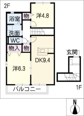 シャルマン見寄B(2DK/2階)の間取り写真