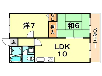 コスモハイツ六甲(2LDK/1階)の間取り写真