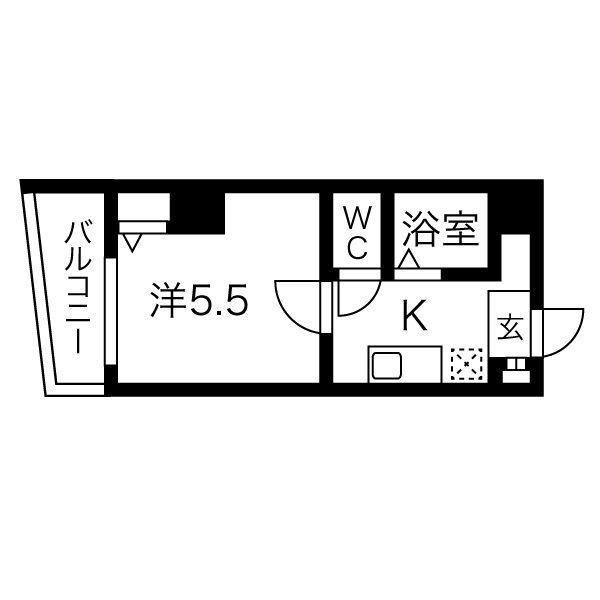URO玉造(1K/2階)の間取り写真