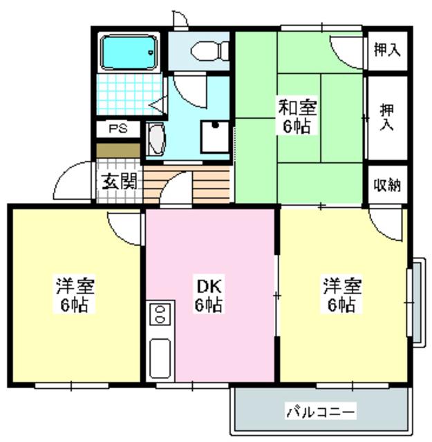 タウニー北春日丘 C棟(3DK/2階)の間取り写真