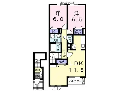 ヴィラ ファインII(2LDK/2階)の間取り写真