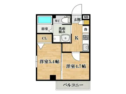 メゾン・クー・トレランスノース松原(2K/2階)の間取り写真