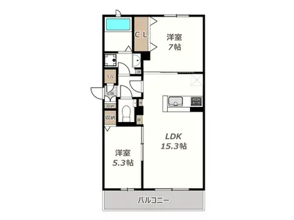 ジューンベリーガーデン北畠(2LDK/1階)の間取り写真