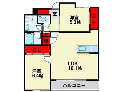 グランフォーレ(2LDK/2階)の間取り写真