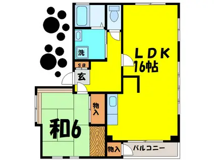 埼京ビル(1LDK/2階)の間取り写真