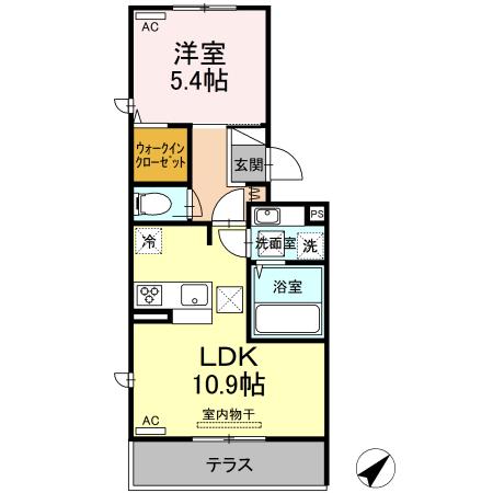 熊本県菊池市 3階建 築6年(1LDK/1階)の間取り写真