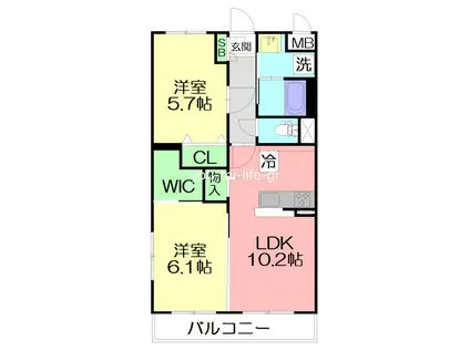 プラザ富(2LDK/2階)の間取り写真