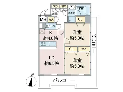 ブルーガーデン初音(2LDK/3階)の間取り写真