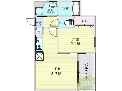 ジーメゾン姫島アウラ(1LDK/2階)の間取り写真